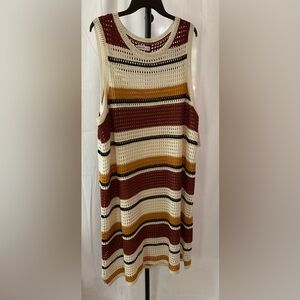 NWT, Nine West Cream and Brown Midi Dress with Elegant Silhouette